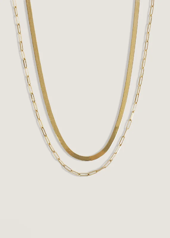 emerald cut diamond wedding ring Carter Herringbone Chain & Paperclip Link Chain Necklace Stack
