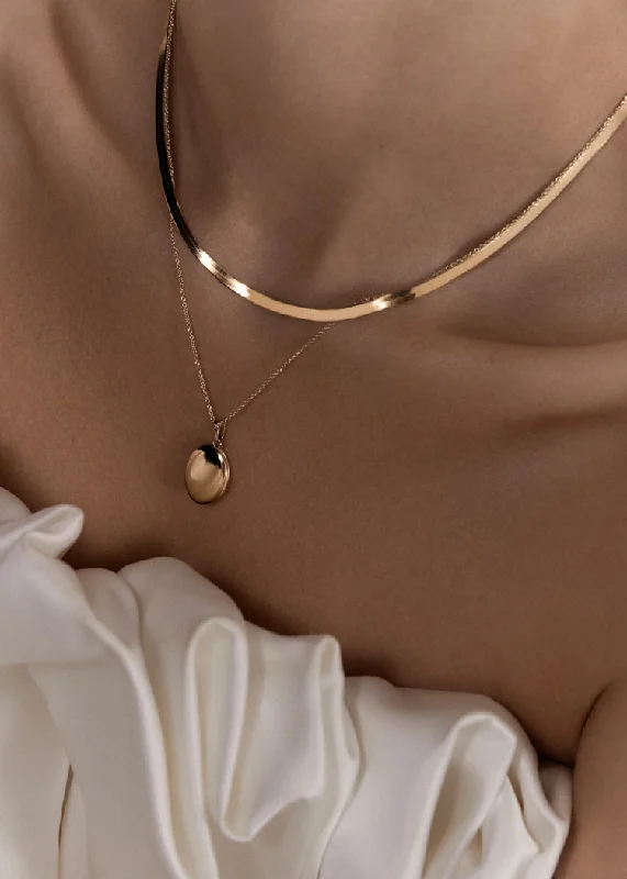 engraved pendant necklace Carter Herringbone & Maison Oval Locket Necklace Stack