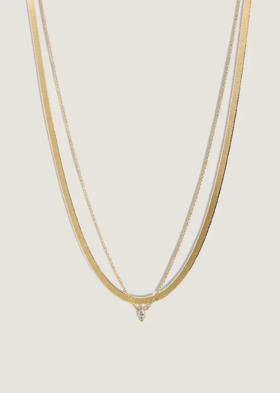 unique tribal silver ring Carter Herringbone & Marquise Diamond Necklace Stack