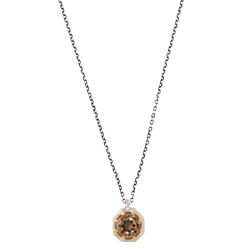 hammered gold disc necklace Champagne Quartz Octagon Necklace