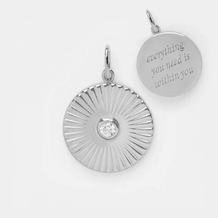 minimal diamond bar necklace Coin Charm in Silver