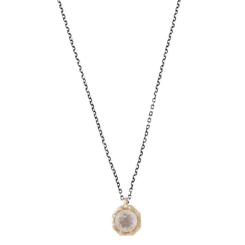 vintage-style floral brooch Rainbow Moonstone Octagon Necklace