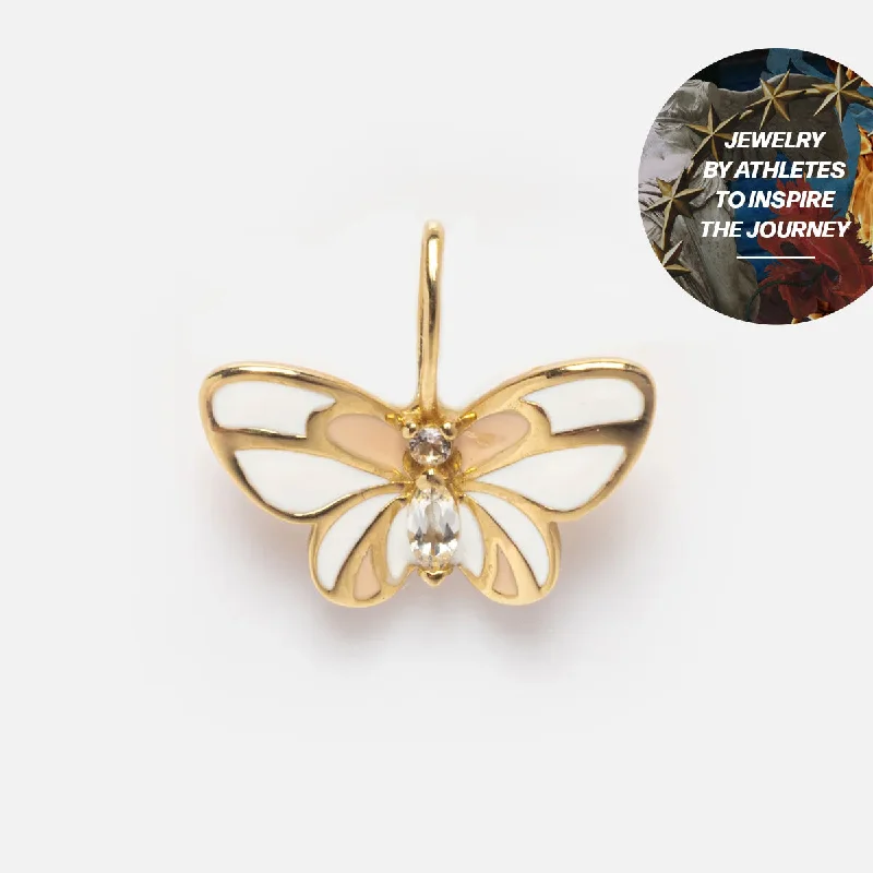 pearl stud earrings classic Lynn Williams x Local Eclectic Solid Gold White Butterfly Charm