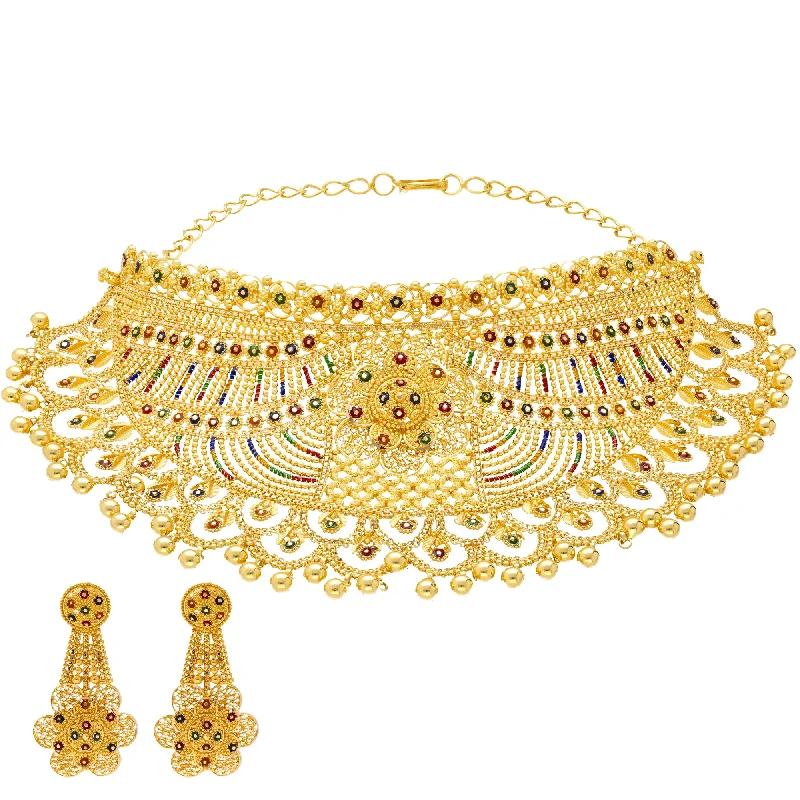 handmade wire-wrapped gemstone ring Meenakari Choker Set in 22K Yellow Gold (110.9gm) handmade wire-wrapped gemstone ring Meenakari Choker Set in 22K Yellow Gold (110.9gm)