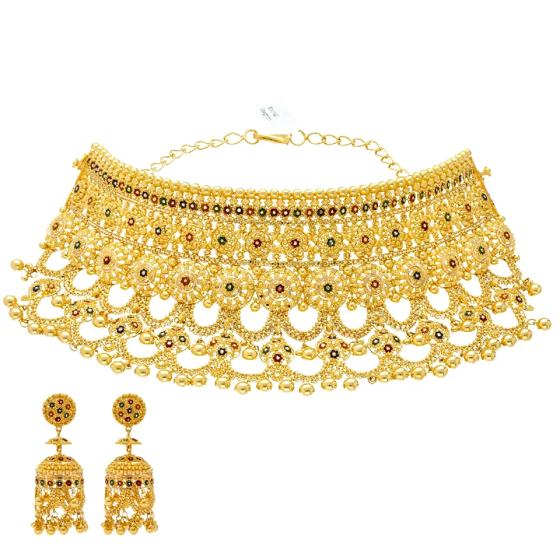 celestial sunburst ring gold Meenakari Choker Set in 22K Yellow Gold (127.6gm)