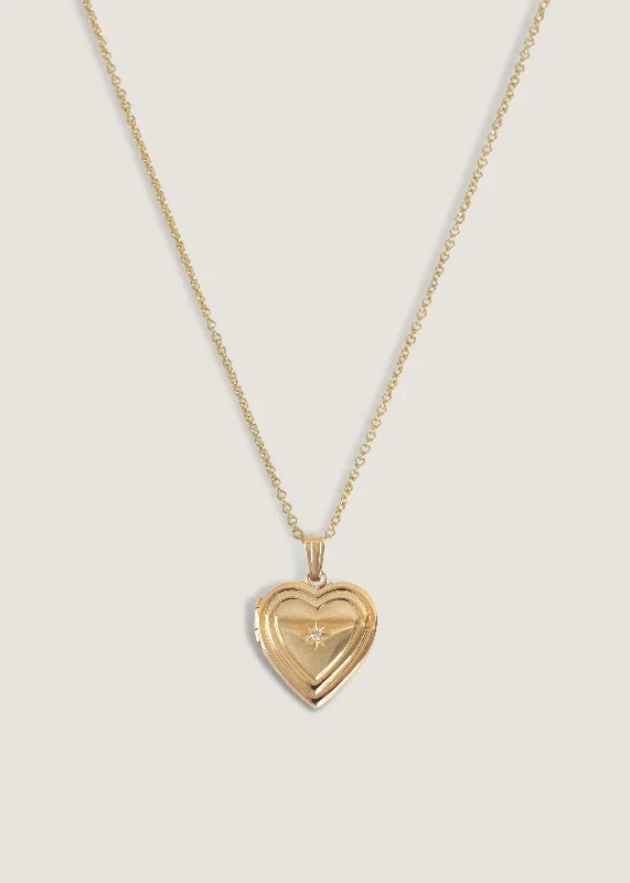 vintage-style diamond halo ring Ribbed Maison Heart Locket Necklace Diamond