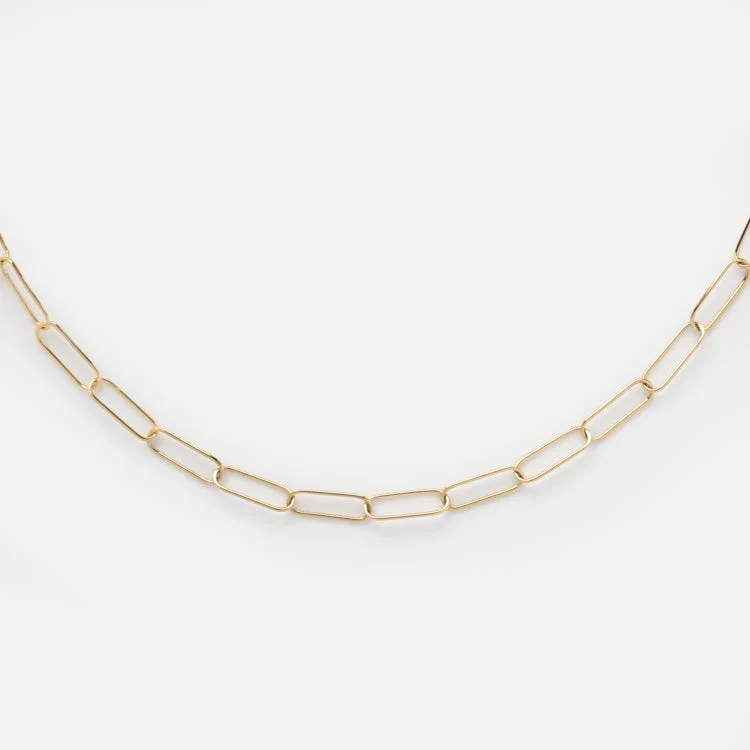 minimalist gold crescent moon necklace Solid Gold Paperclip Chain Necklace