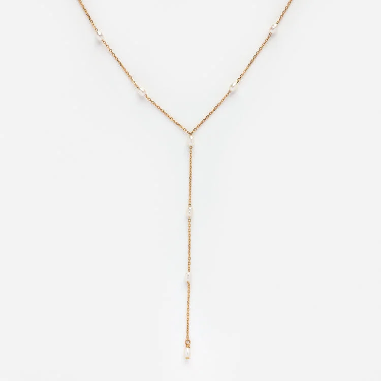 sterling silver dragonfly pendant Solid Gold Pearl Lariat Necklace