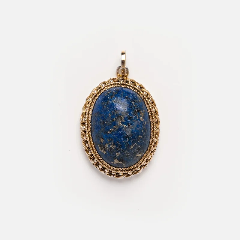 silver moon phase pendant Vintage Plated Lapis Lazuli Charm