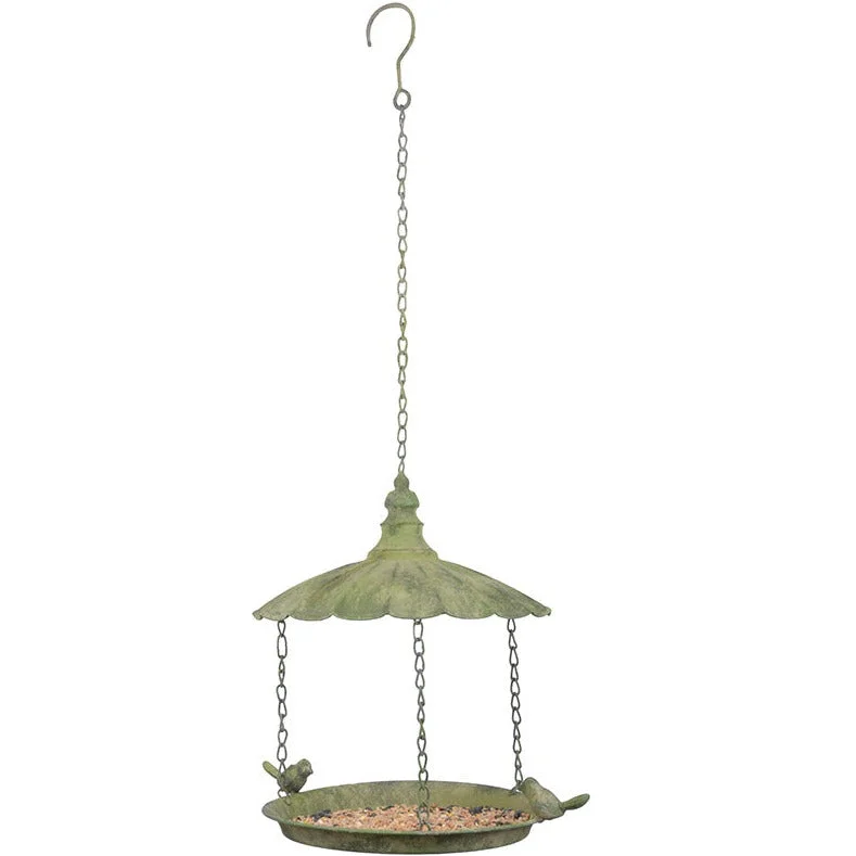 Aged Metal Green Hanging Bird Feeder