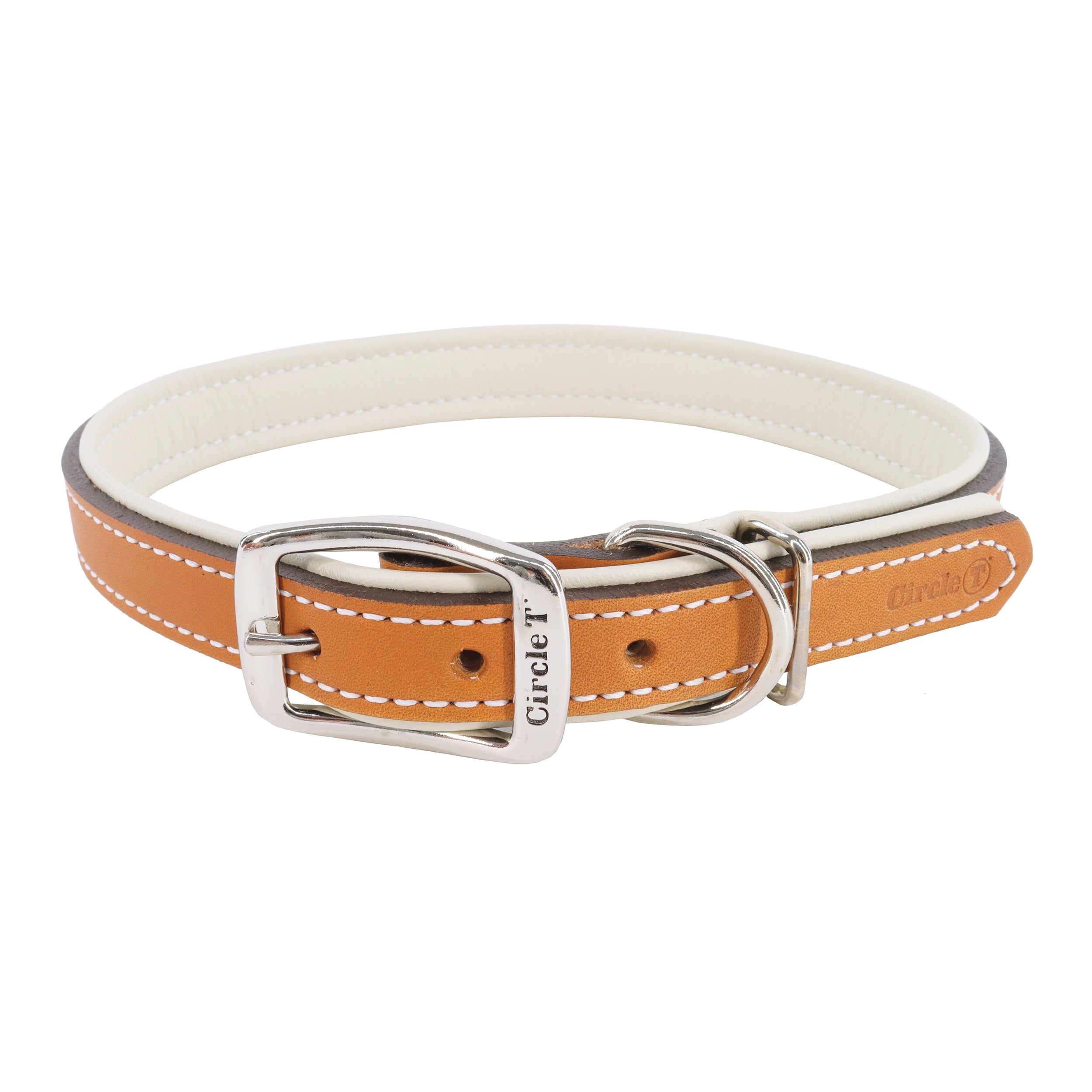 Circle T Layered Fashion Leather Dog Collar, Tan & Cream