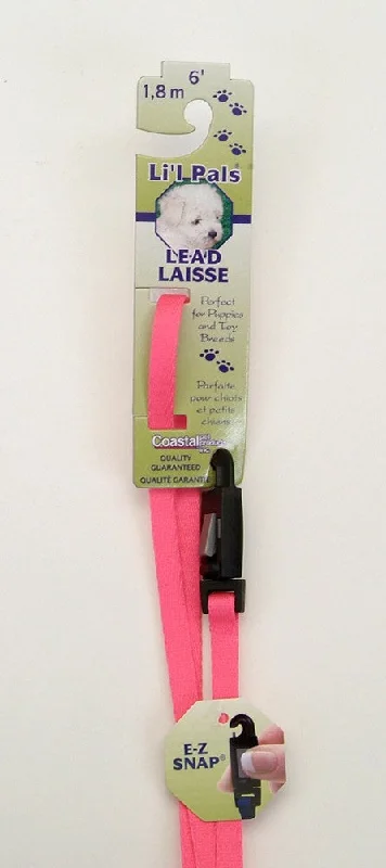 Lil Pals Nylon Dog Leash with E-Z Snap Neon Pink 1ea/3/8 In X 6 ft