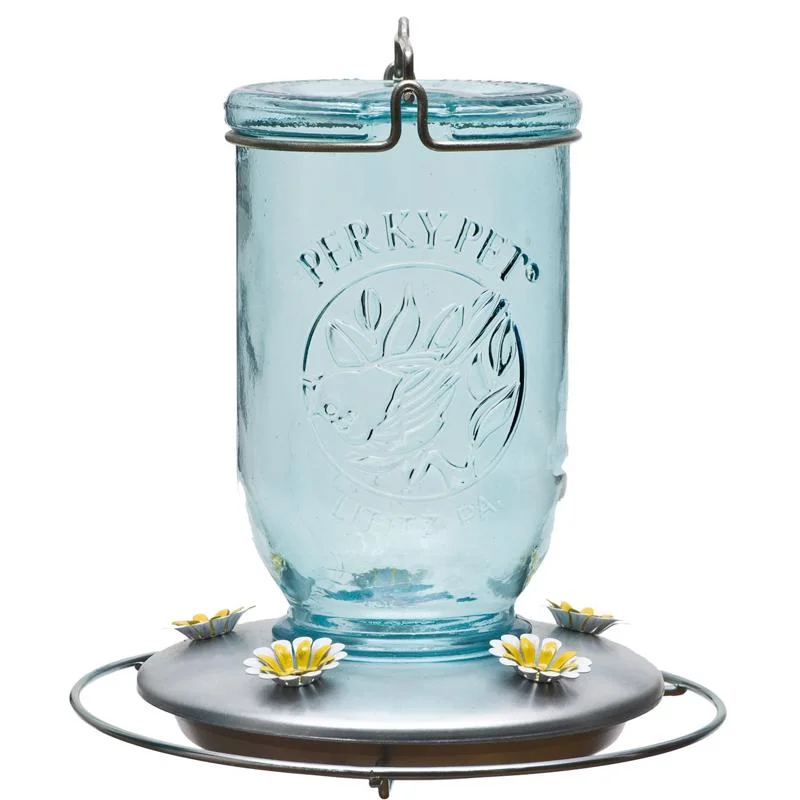 Perky Pet 785 32 Oz Capacity Blue Mason Jar Hummingbird Feeder