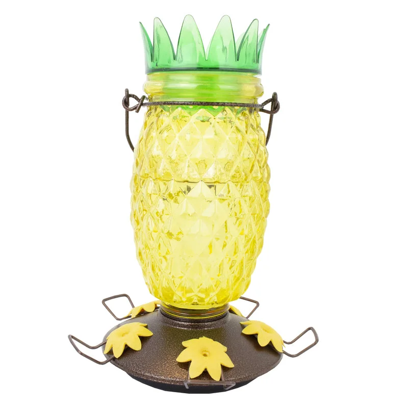 Perky-Pet Wild Bird 3.5 lb. Glass/Metal Top Fill Pineapple Bird Feeder 3 ports (Pack of 2)