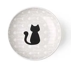 Petrageous 5" Kitty & Fish Saucer, Light Taupe/Black