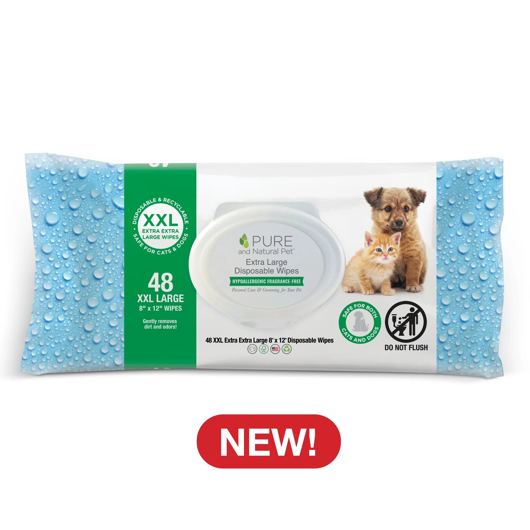 PURE and Natural Pet Extra Extra Large Disposable Hypoallergenic Fragrance-Free Wipes