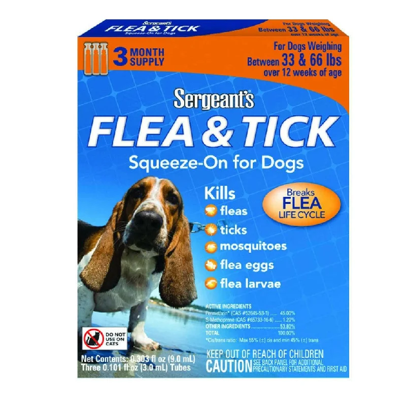 Sergeant's Flea and tick Squeeze-on for Dogs, 33-66 lbs, 3-month supply