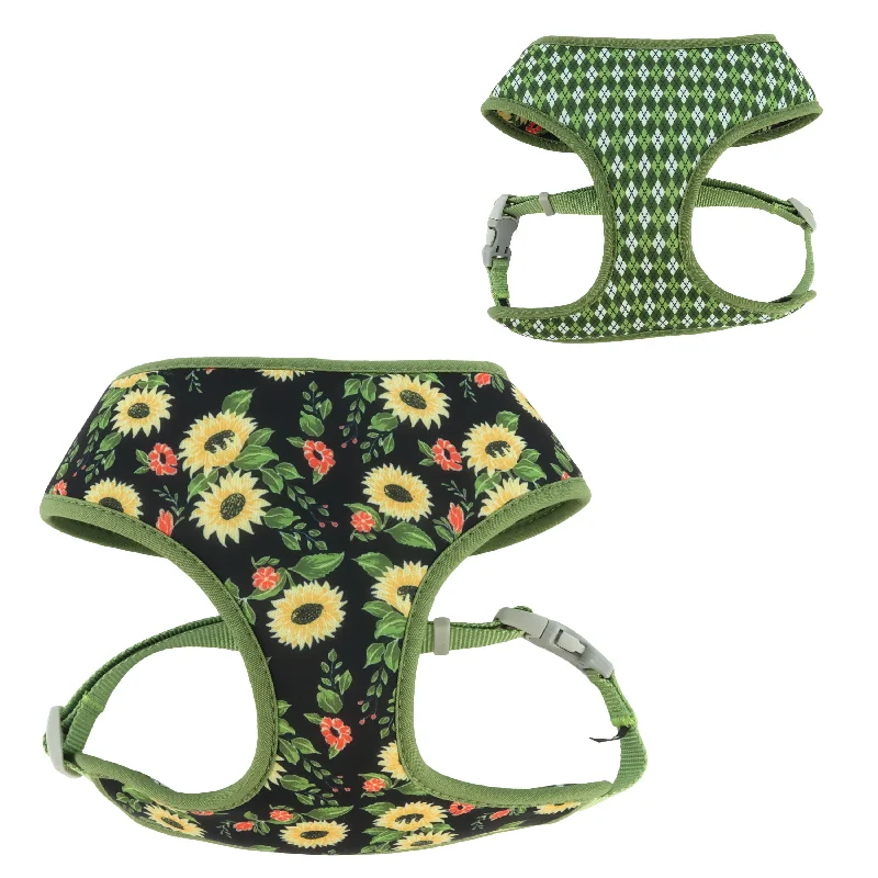 Coastal Pet Products Sublime Reversible Dog Harness, Sunflower with Green Argyle