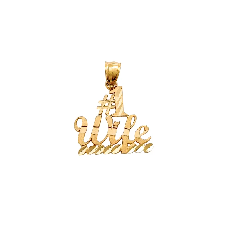 thin gold wire earrings "#1 Wife" Pendant (14K)