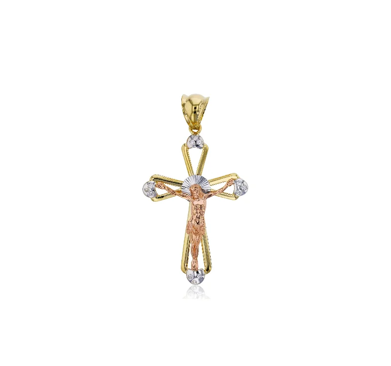 handmade wire-wrapped gemstone ring 14K Tricolor Jesus Cross Pendant
