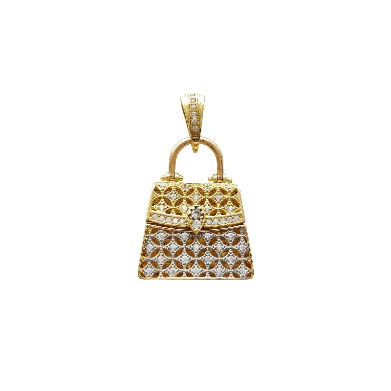 gold plated Cuban link chain 3D Icy Purse Pendant (14K)