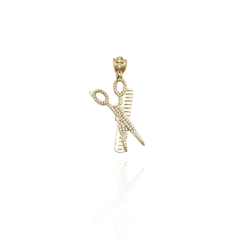 bezel set engagement ring modern Iced-Out Scissors & Comb CZ Pendant