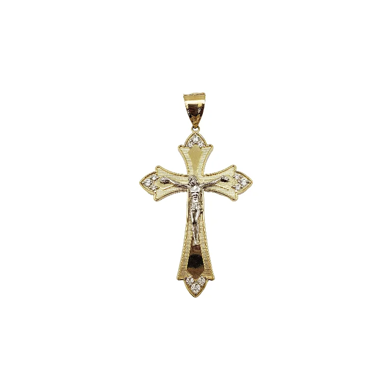 men’s silver wedding band Stoneset Bud Crucifix Pendant (10K)