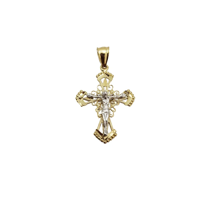 classic gemstone stud earrings Two-Tone Ornate Crucifix Pendant (14K)