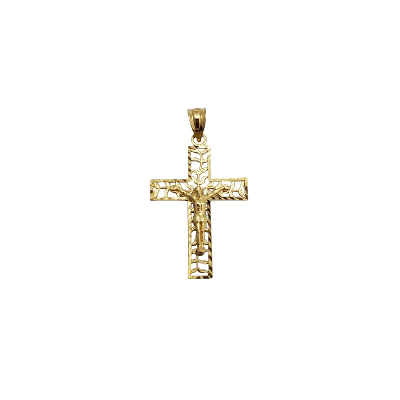 rose gold feather earrings Vine Motif Crucifix Pendant (14K)