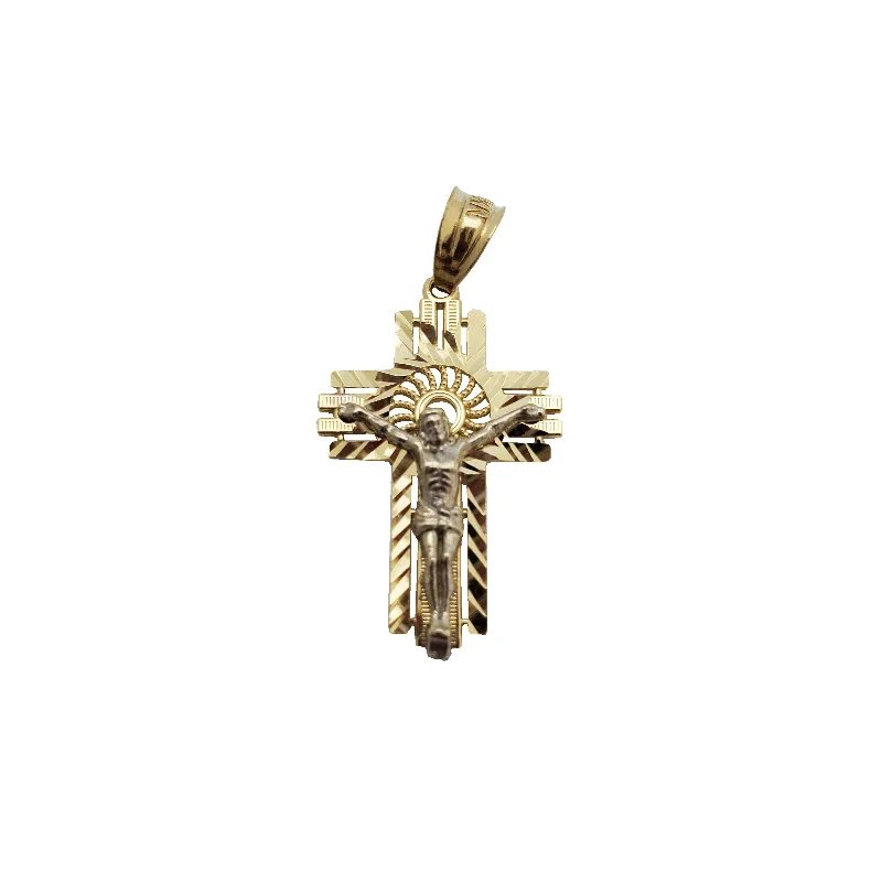 handmade braided leather necklace Diamond-Cut Sun Mote Crucifix Pendant (14K)