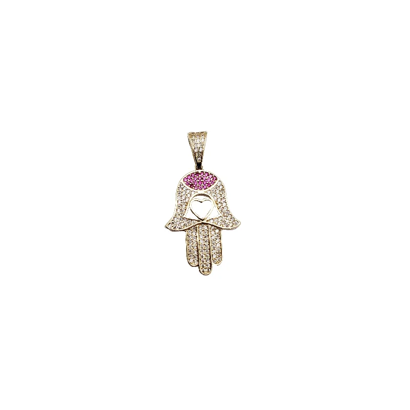 simple crystal pendant necklace Dainty Hamsa Heart Pendant (14K)