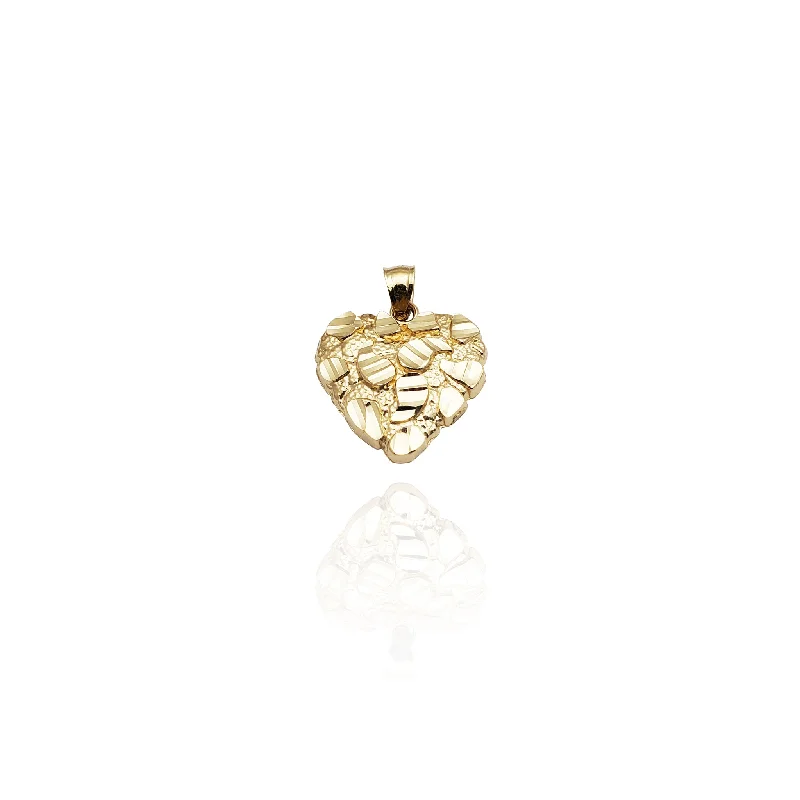 thin silver chain necklace Diamond-Cut Heart Shaped Nugget Pendant (14K)
