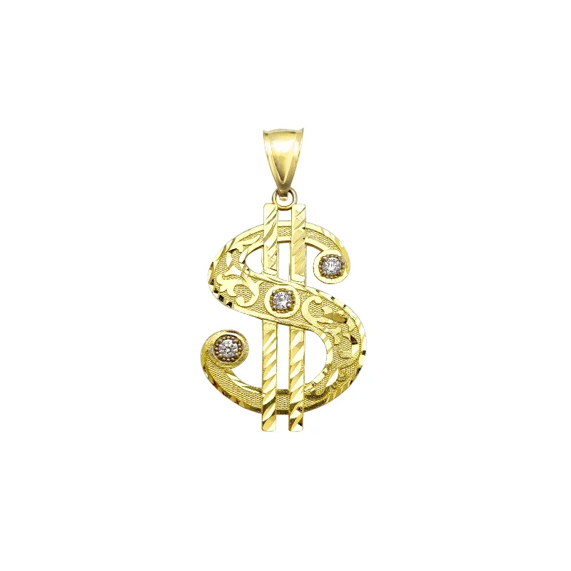 modern geometric gold ring Diamond Cuts Filigree Dollar Sign Pendant (10K)