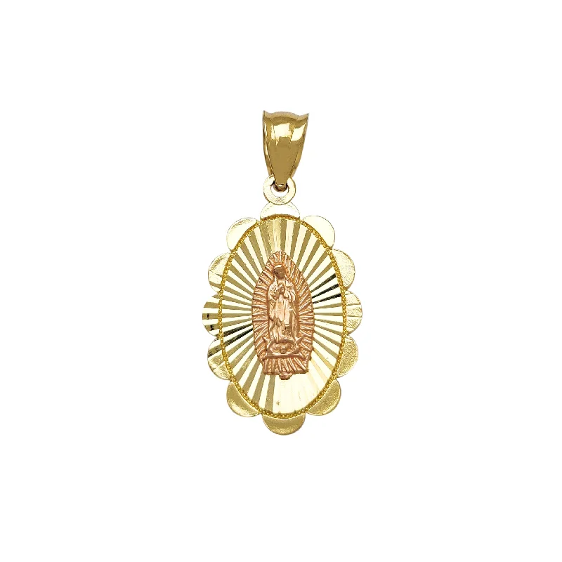 men’s beaded bracelet with charms Diamond Cuts Oval Virgin Mary Pendant (14K)