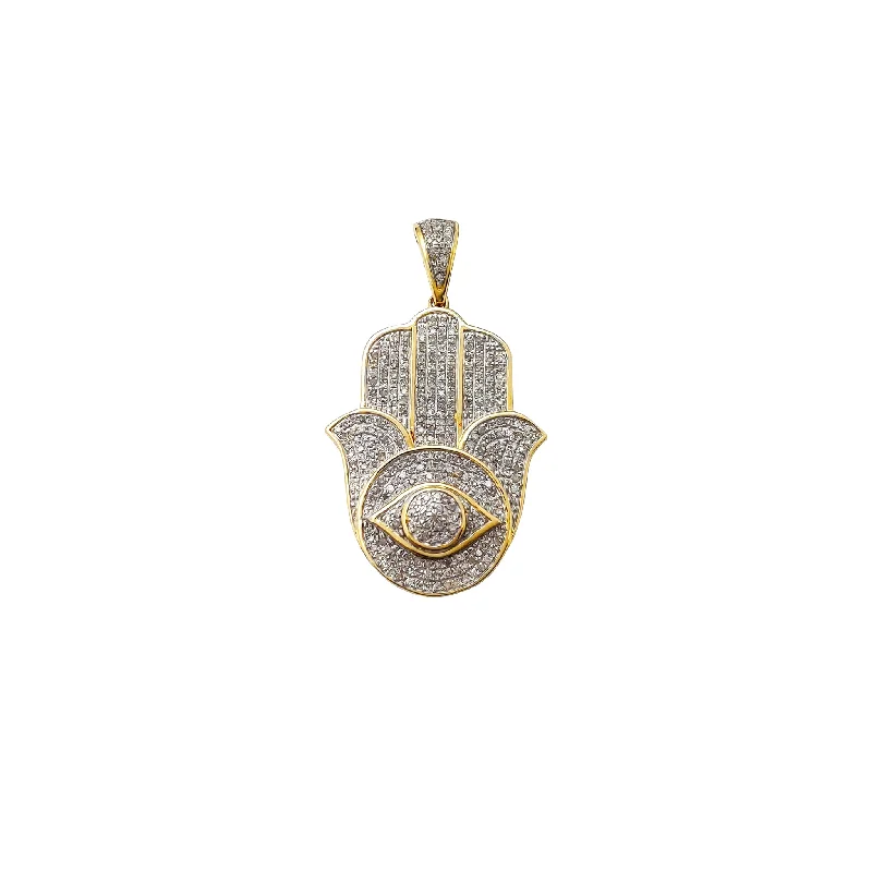handcrafted filigree ring silver Diamond Iced-Out Hamsa Hand Pendant (10K)