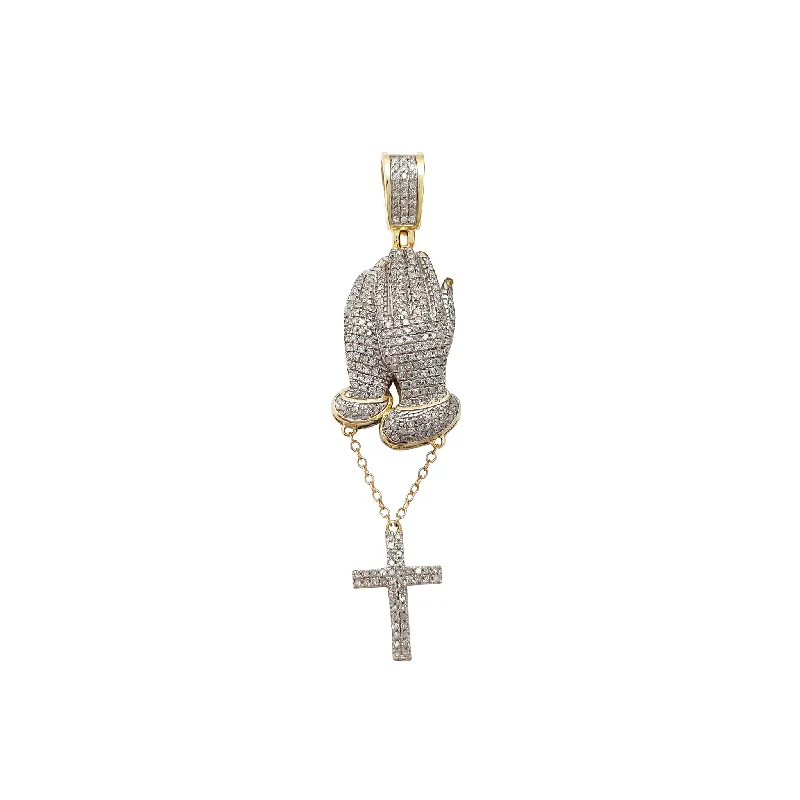 white gold necklace simple Diamond Praying Hands Rosary Pendant (10K)