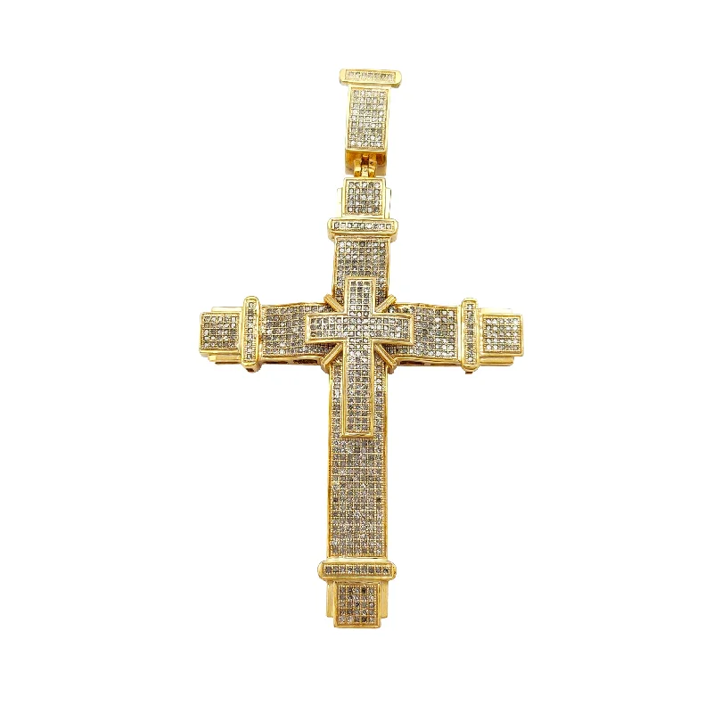 bold statement ring chunky Diamond Double-Stacked Cross Pendant (10K)