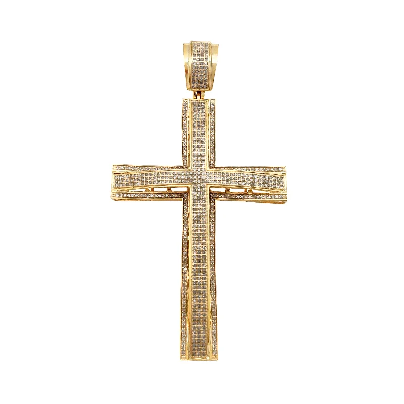 celestial moon and star necklace Diamond Pave Bridged Cross Pendant (14K)