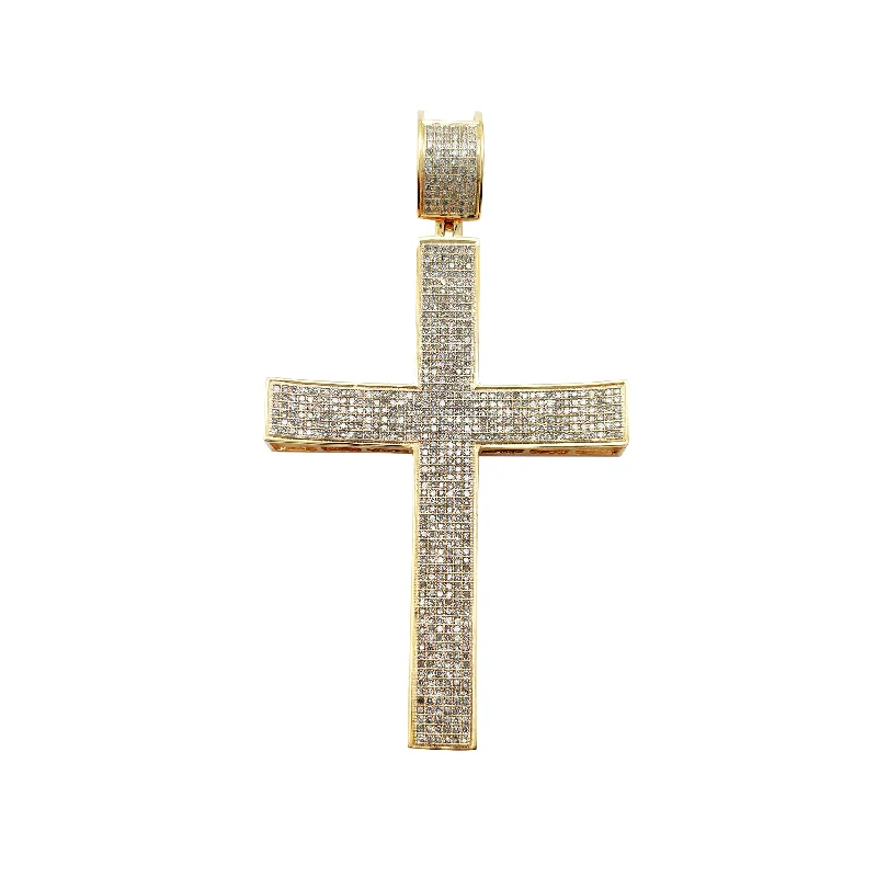 genuine ruby ring women Diamond Pave Concaved Cross Pendant (14K)