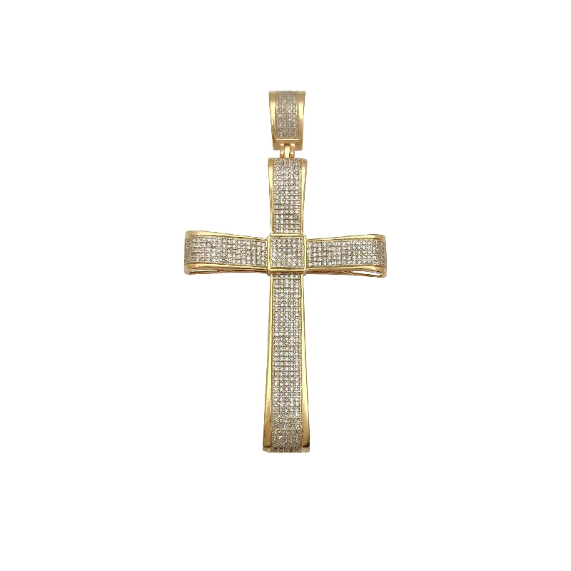 men’s braided leather bracelet Diamond Pave Ribbon Cross Pendant (14K)
