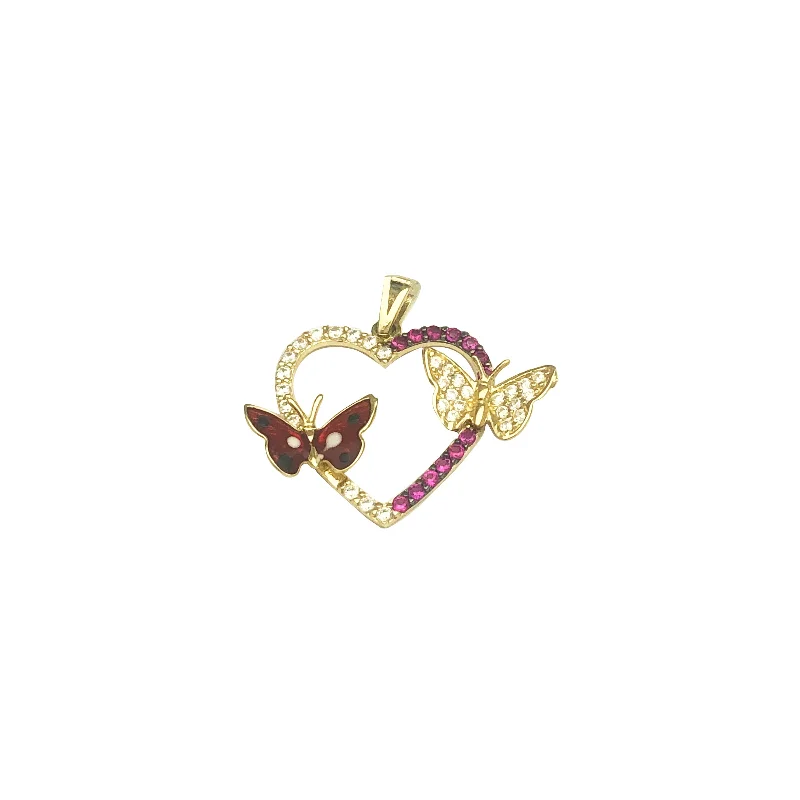 minimalist disc pendant necklace Double Butterfly Heart Pendant (14K)