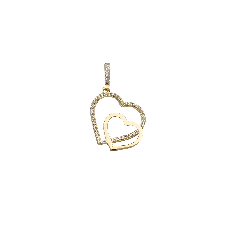 dainty feather charm necklace Double Heart Pendant (14K)