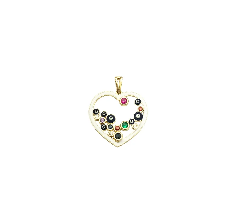 boho macrame bead anklet Enamel Heart Frame with  Evil Eye Pendant (14K)