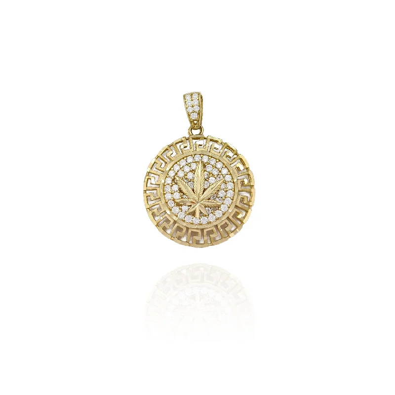sterling silver dragonfly pendant Greek-Key Marijuana Leaf CZ Medallion Pendant (10K)
