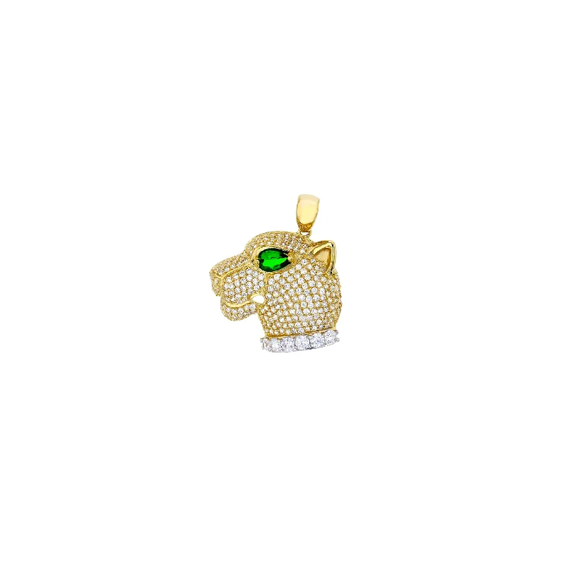 handmade coin pendant necklace Green-Eye Panther Head Pendant (14K)