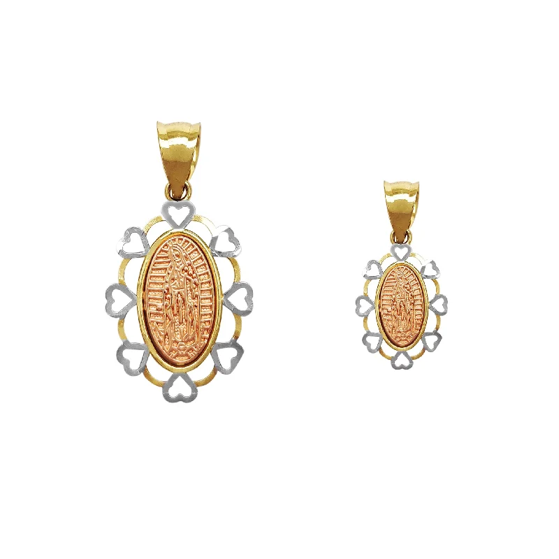 simple turquoise stud earrings Hearts Silhouette Oval Virgin Mary Pendant (14K)