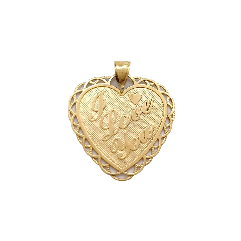 hammered silver pendant necklace I Love You Heart Pendant (14K)