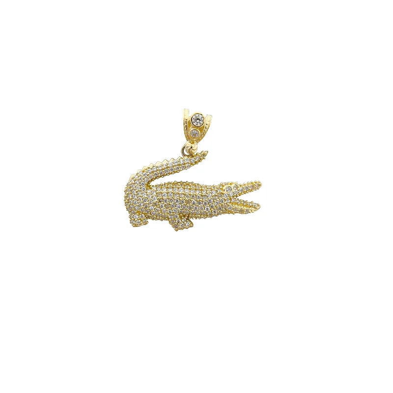 braided wedding ring men Iced-Out Crocodile Pendant (14K)
