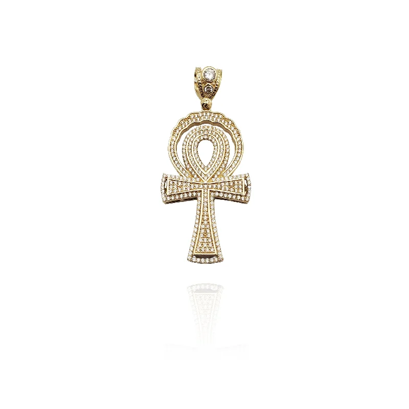 vintage Victorian brooch pin Iced-Out Ankh CZ Pendant (14K)