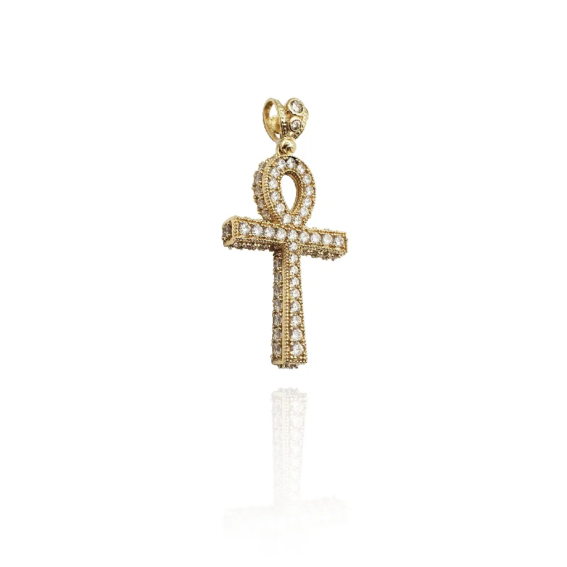 handmade gold nugget ring Iced-Out Around Ankh CZ Pendant (14K)